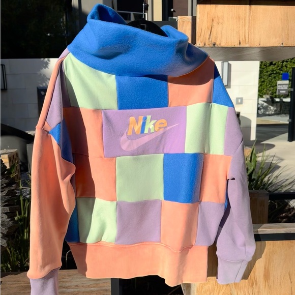 Reworked Nike Tee into checkered cowl neck sweatshirt - Picture 4 of 5